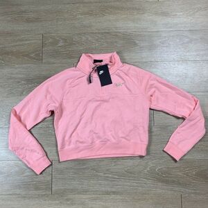 Nike Quarter Zip Fleece Hoodie Womens XS Coral Gold Glitter Swoosh CQ7180-697